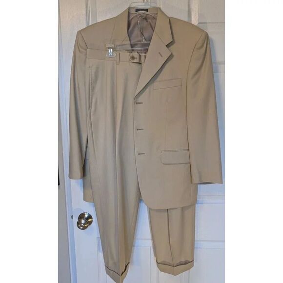 Jones New York 2 Piece Suit Mens 38R 33X26 Tan Wool Silk Blend Trendy Trousers - Picture 1 of 10